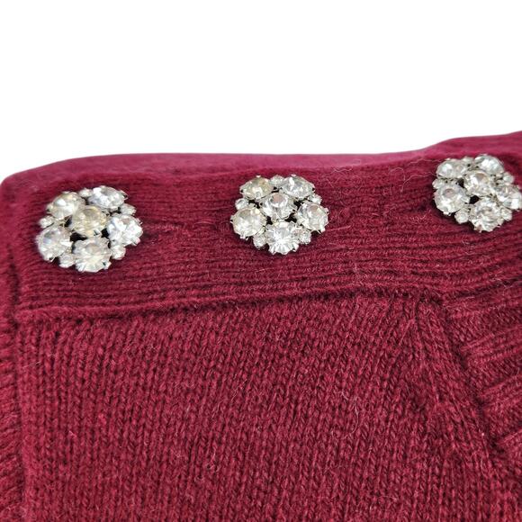 J. Crew Lambswool Blend Shoulder Rhinestone Button Sweater Size Medium - Picture 6 of 9
